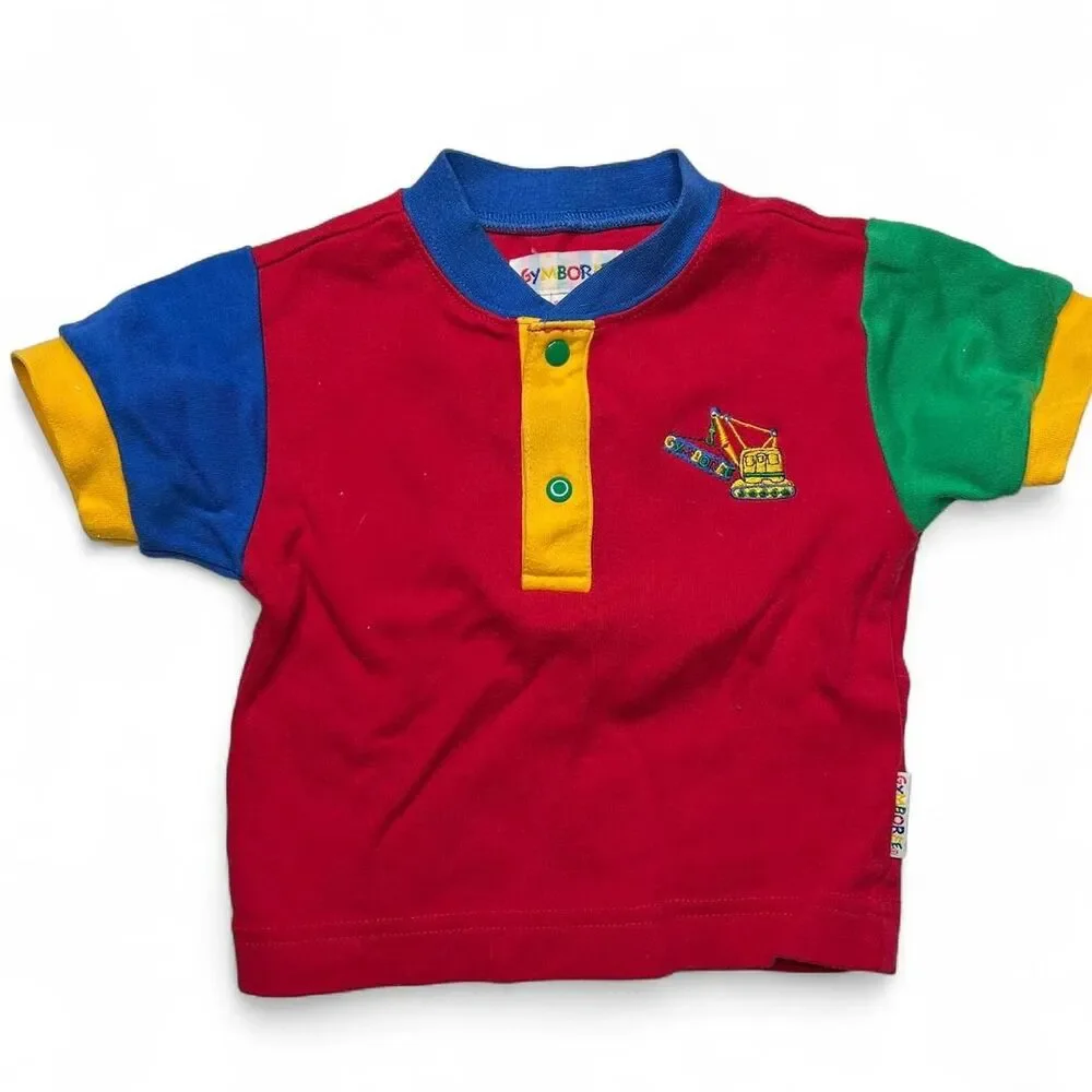 vintage 90s 1990s retro aesthetic Gymboree red and blue construction shirt